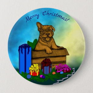 Puppy in A Box , Merry Xmas 4 Inch Round Button