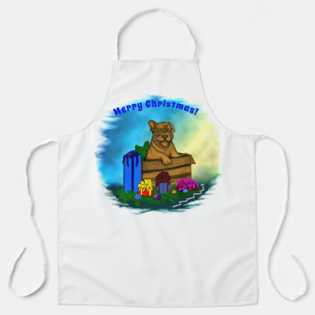 Puppy in A Box , Merry Xmas Apron (Front)