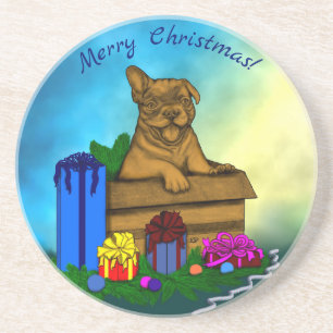Puppy in A Box , Merry Xmas Coaster