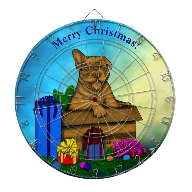 Puppy in A Box , Merry Xmas Dartboard (Front)