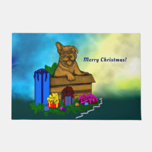 Puppy in A Box , Merry Xmas Doormat