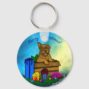Puppy in A Box , Merry Xmas Keychain