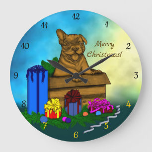 Puppy in A Box , Merry Xmas Large Clock