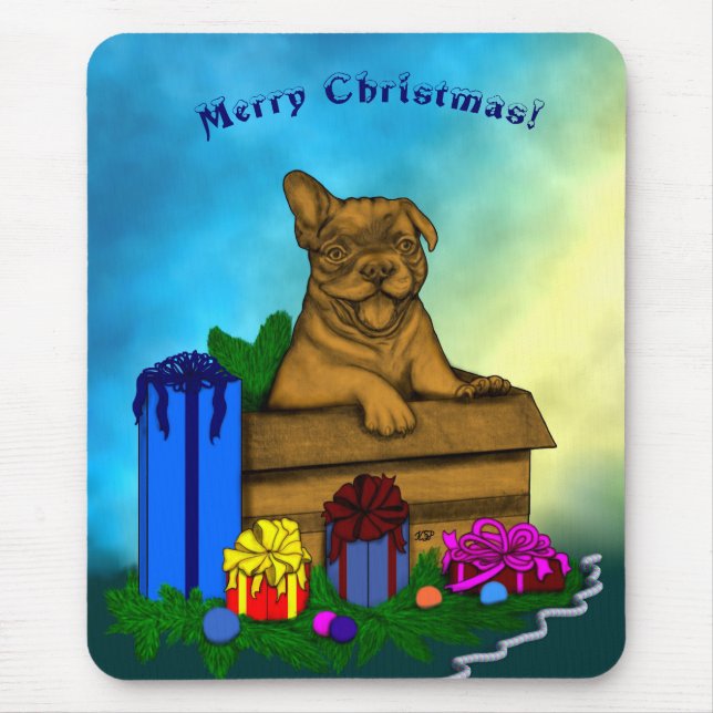 Puppy in A Box , Merry Xmas Mouse Pad (Front)