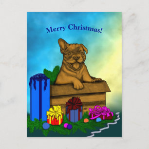 Puppy in A Box , Merry Xmas Postcard