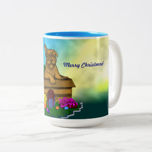 Puppy in A Box , Merry Xmas Two-Tone Coffee Mug