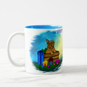 Puppy in A Box , Merry Xmas Two-Tone Coffee Mug