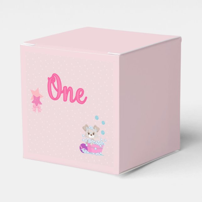 Puppy in Bath One Year Old Girl Birthday Favor Box (Front Side)