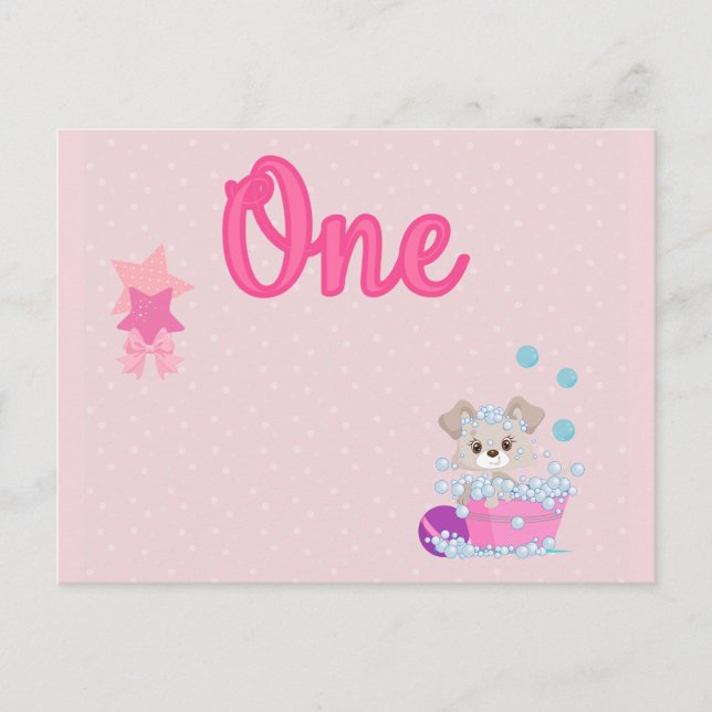 Puppy in Bath One Year Old Girl Birthday Postcard (Front)