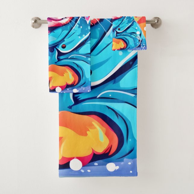 Puppy in Blue Coat Design Bath Towel Set (Insitu)