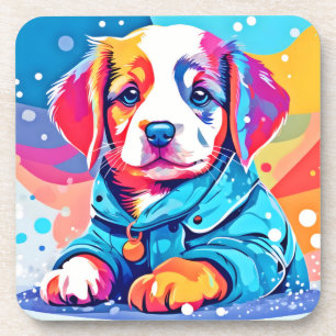 Puppy in Blue Coat Design Coaster