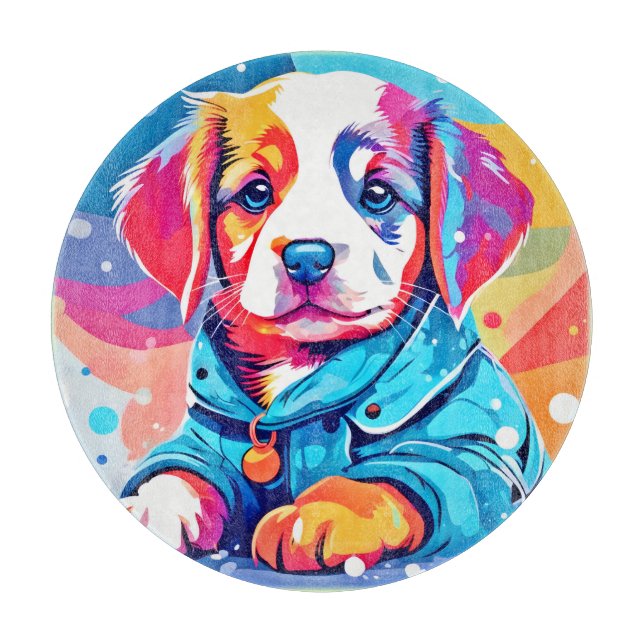 Puppy in Blue Coat Design Cutting Board (Front)