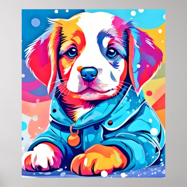Puppy in Blue Coat Design Poster (Front)