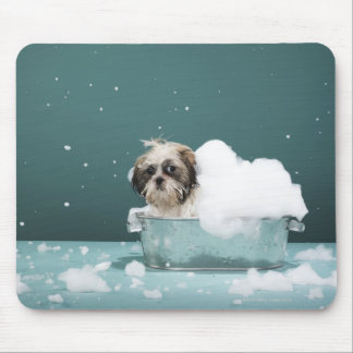 Puppy in foam bath mouse pad