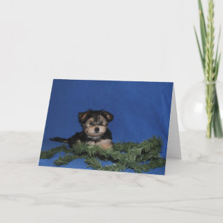 Puppy in garland holiday greeting card PERSONALIZE