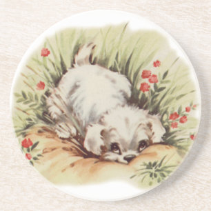 puppy in grass coaster