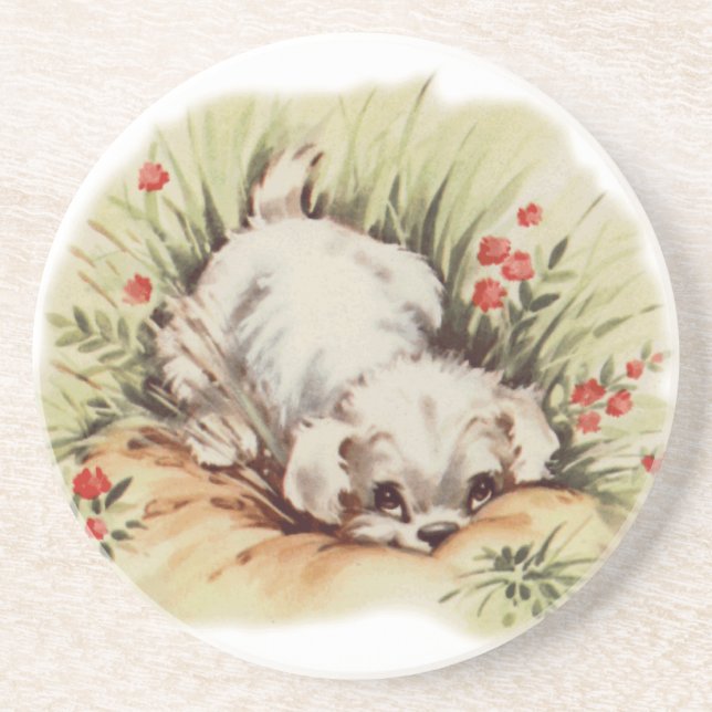 puppy in grass coaster (Front)
