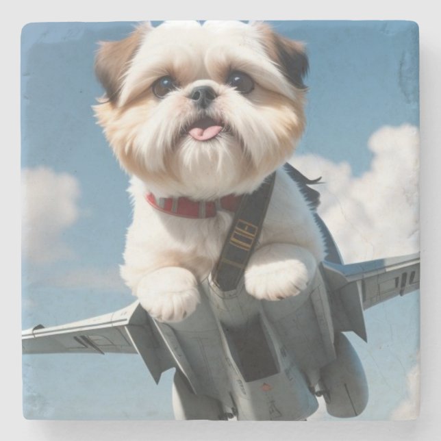 Puppy In Jet Picture On Stone Coaster (Front)