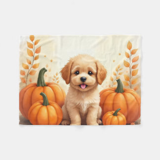 Puppy In Pumpkin Patch Cozy Blanket