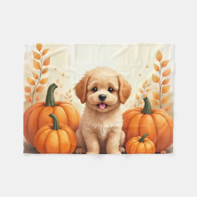 Puppy In Pumpkin Patch Cozy Blanket (Front (Horizontal))