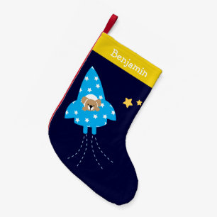 Puppy in Rocket Ship Personalized Small Christmas Stocking
