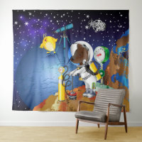 Puppy in space an alien with a telescope