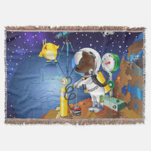 Puppy in space an alien with a telescope throw blanket