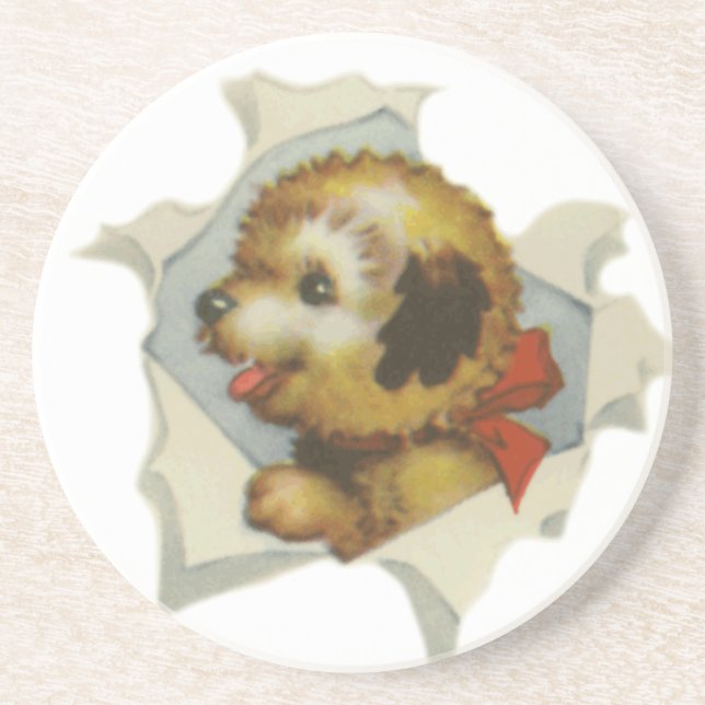 puppy in torn paper coaster (Front)