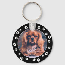 Puppy Instagram Photo White Paw Prints Keychain