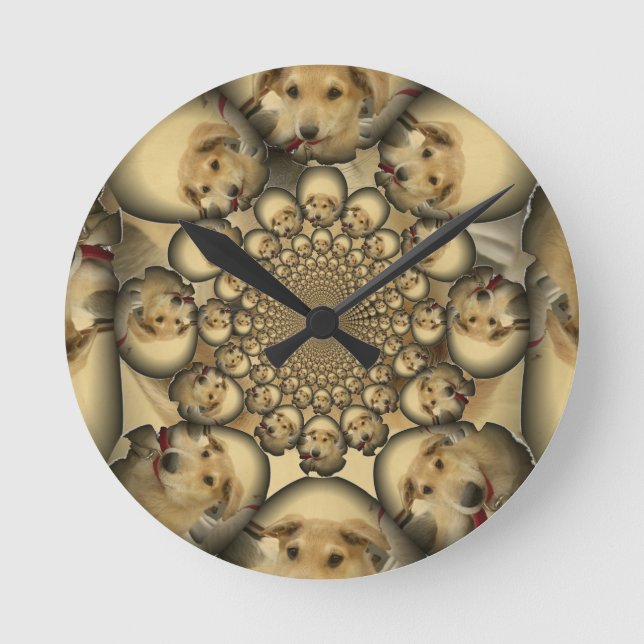 Puppy Kaleidoscope Art Print Round Clock (Front)