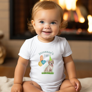 Puppy Labrador Birthday Girl Personalized First  Baby Bodysuit
