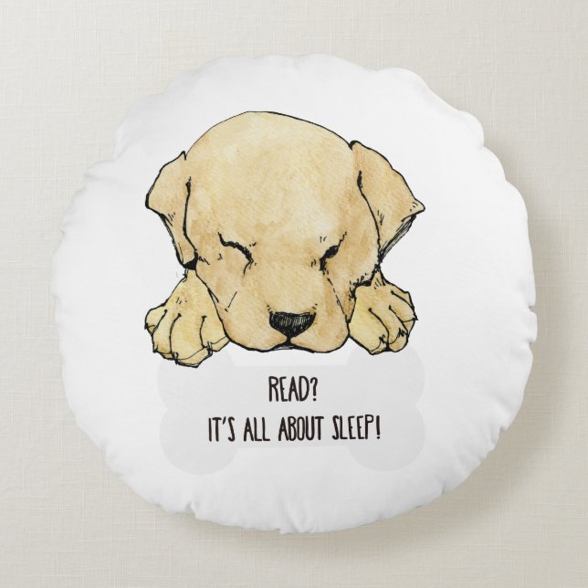 Puppy Labrador loves to read Round Pillow (Front)