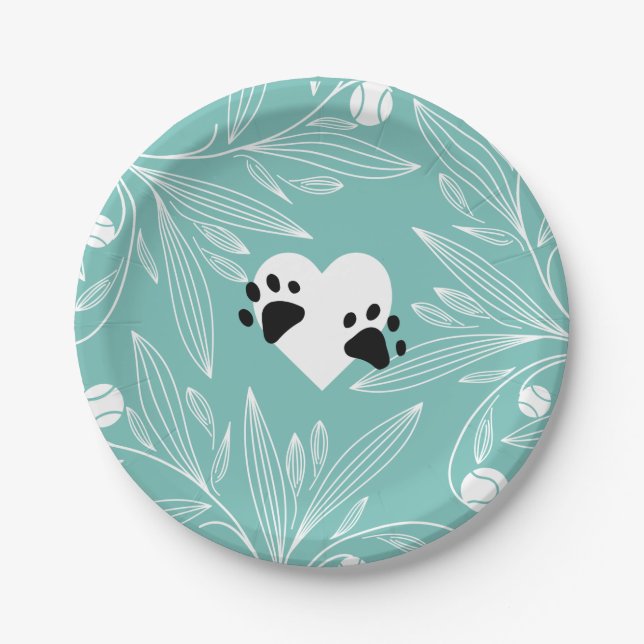 Puppy Love Dog Wedding Paper Plate (Front)