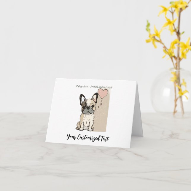 Puppy love - French bulldog style T-Shirt Card (Yellow Flower)