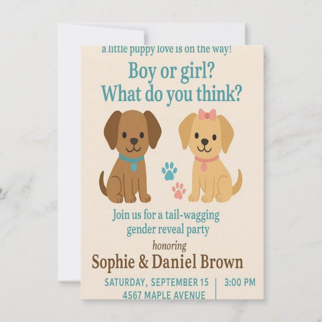 Puppy Love Gender Reveal Invitation (Front)