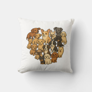 Puppy Love - Heart Made of Dogs Throw Pillow