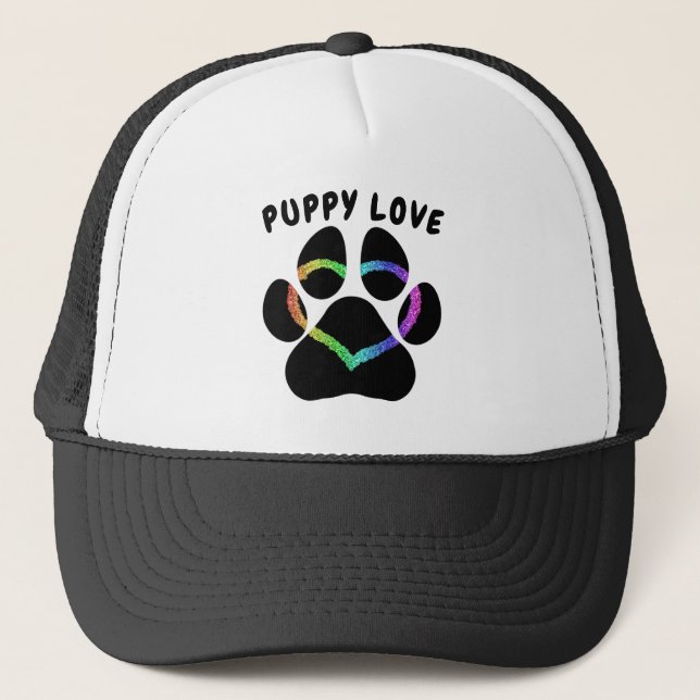 Puppy Love Rainbow Heart Trucker Hat (Front)