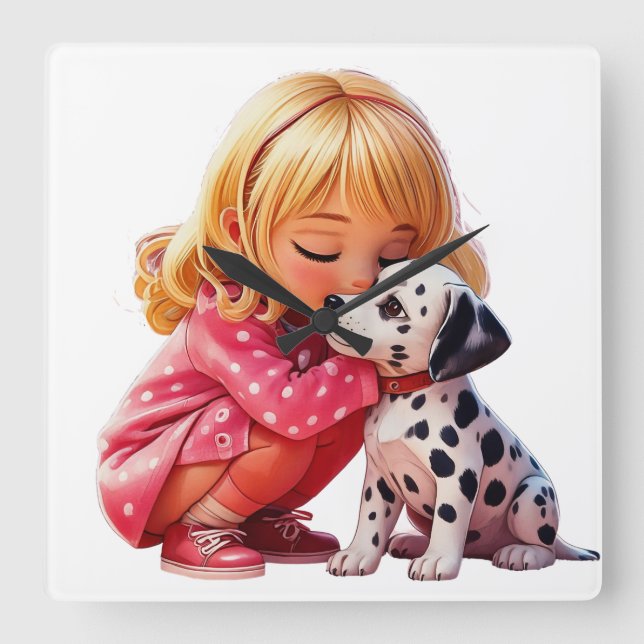 Puppy Love Square Wall Clock (Front)