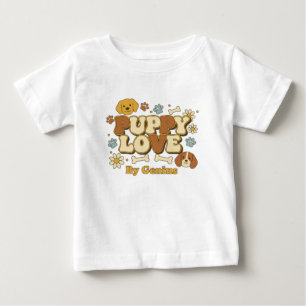Puppy Love T-Shirt, Groovy Retro 70s Dog Lover Cut Baby T-Shirt