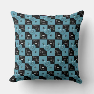 Puppy Lover Checks Pillow, Blue and Black Throw Pillow