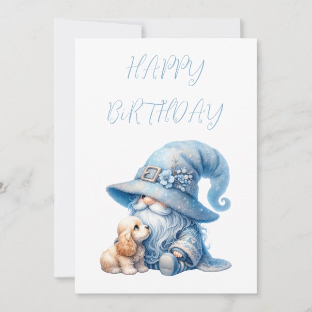Puppy Lover Gnome Cocker Spaniel Holiday Card (Front)