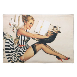 Puppy Lover Pin-up Girl - Retro Pinup Art Placemat