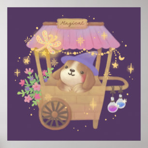 Puppy Magician: Vintage Magical Vendor Cart Poster