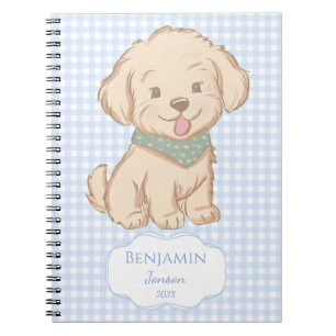 Puppy Maltese yorkie blue gingham personalized Notebook