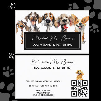 Puppy Modern Dog Walker Sitting QR Code Business Card