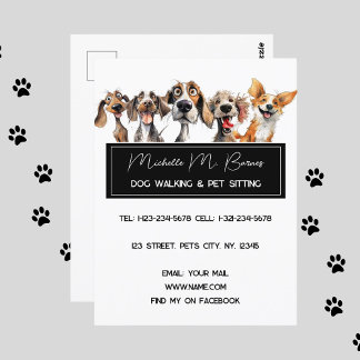  Puppy Modern Dog Walking Sitting Black White Postcard