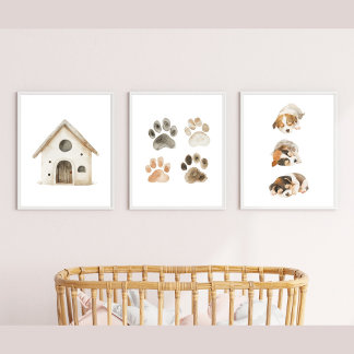 Puppy Nursery Print, Paw Print Wall Art