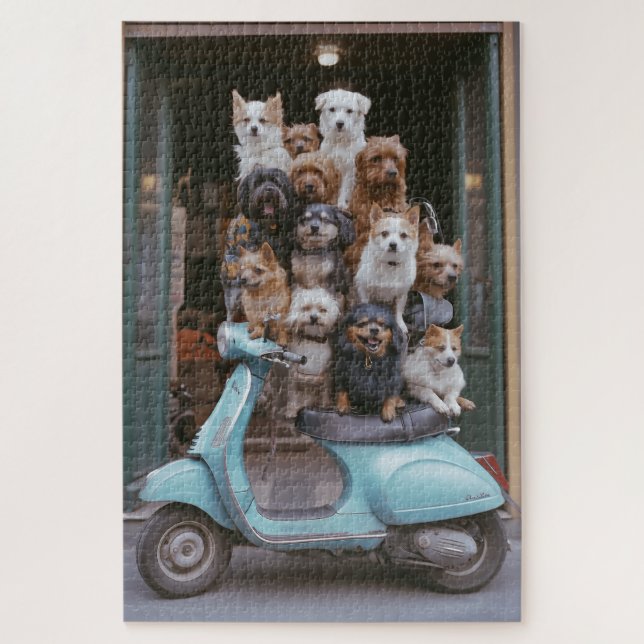 Puppy-Packed Vespa Adventure Jigsaw Puzzle (Vertical)