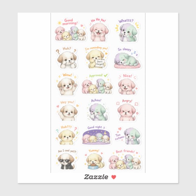 Puppy Pals – Cute Mood Sticker Pack (Sheet)