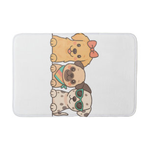 Puppy Pals � Cute Trio of Dogs in Pastel Style Bath Mat